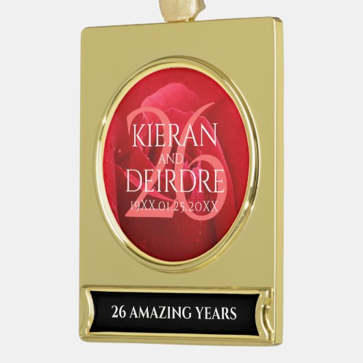 26エレガントバラ結婚記念日お祝い ゴールドプレートバナーオーナメント (左)