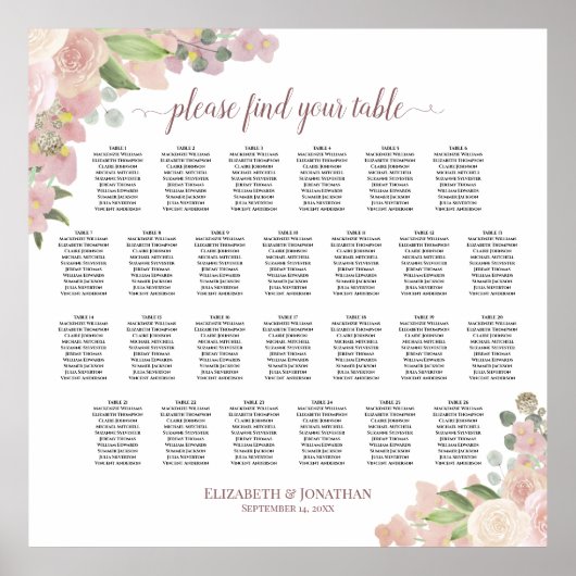 26テーブル素朴ピンクロ結婚スのシーティングチャート ポスター (正面)