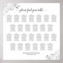 26テーブル結婚の座席表シルバーフリルホワイト ポスター