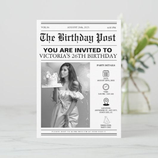 26ユニークth Birthday party新聞表紙の写真 招待状 (スタンド正面)