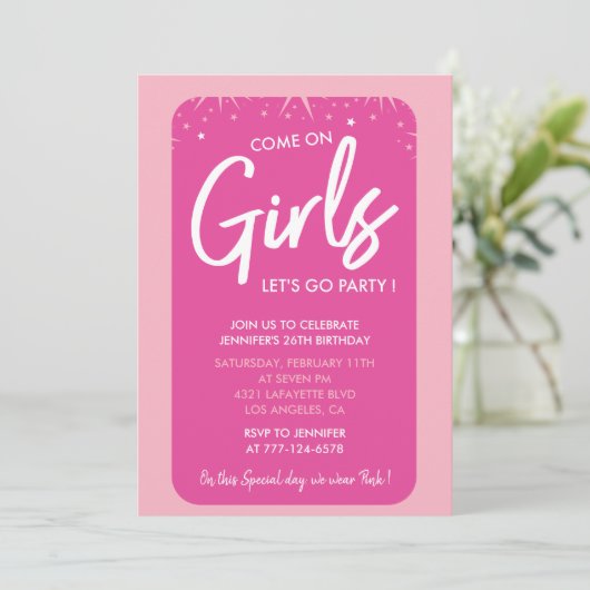 26歳の誕生日の招待タイポグラフィかわいらしピンク 招待状 (スタンド正面)