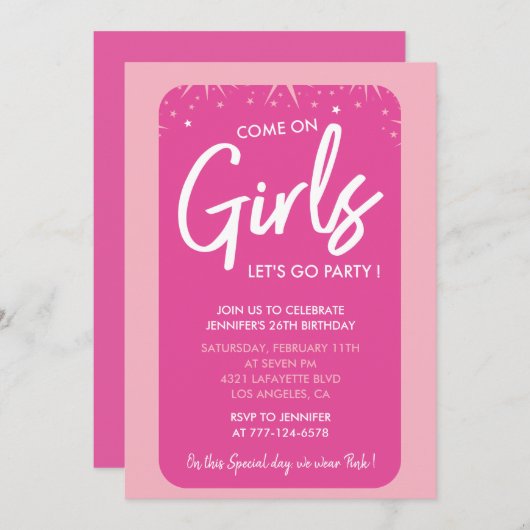 26歳の誕生日の招待タイポグラフィかわいらしピンク 招待状 (正面/裏面)