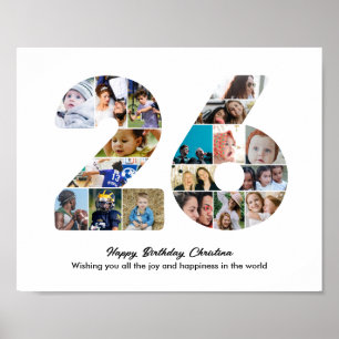 26歳の誕生日パーティー 数字の26 フォトコラージュ ポスター