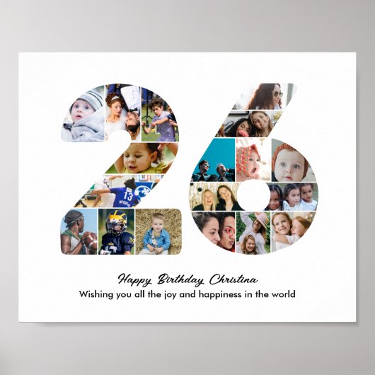 26歳の誕生日パーティー 数字の26 フォトコラージュ ポスター (正面)