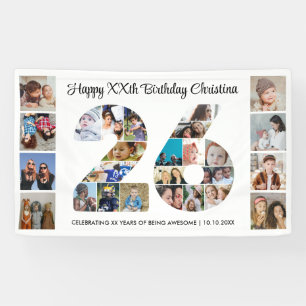26歳の誕生日パーティー 数字の26 フォトコラージュ 横断幕