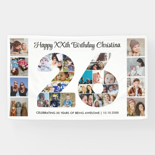 26歳の誕生日パーティー 数字の26 フォトコラージュ 横断幕 (横)