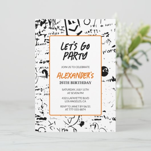 26歳の誕生日招待状メンズグラフィティグランジ 招待状 (スタンド正面)