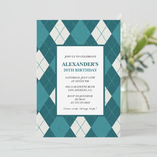 26歳の誕生日招待状メンズヴィンテージブルー 招待状 (スタンド正面)