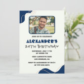 26歳の誕生日招待状メンズ海軍シンプル写真 招待状 (スタンド正面)