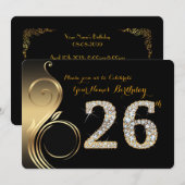 26歳の誕生日招待状、写真入り、数字ダイヤモンド、写真 招待状 (正面/裏面)