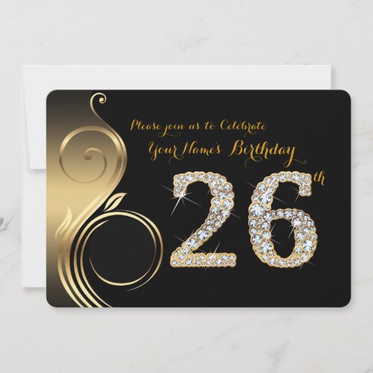 26歳の誕生日招待状、写真入り、数字ダイヤモンド、写真 招待状 (正面)