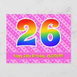26歳の誕生日:ピンクのストライプとハート、虹26 ポストカード