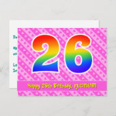 26歳の誕生日：ピンクのストライプとハート、虹26 ポストカード (正面/裏面)