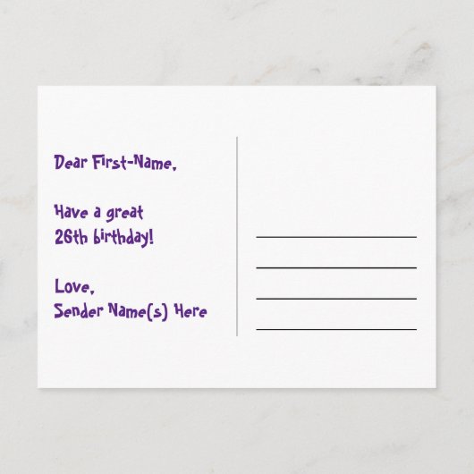 26歳の誕生日:楽しいハート柄、虹26 ポストカード (裏面)