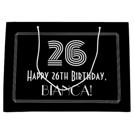 26番目の誕生日:インスパイアアールデコの「26」の外観と名前 ラージペーパーバッグ (正面)