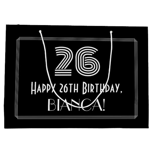 26番目の誕生日:インスパイアアールデコの「26」の外観と名前 ラージペーパーバッグ (裏面)