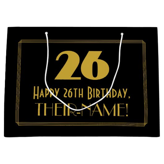 26番目の誕生日:インスパイアアールデコの「26」の外観と名前 ラージペーパーバッグ (正面)