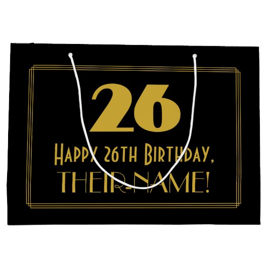 26番目の誕生日:インスパイアアールデコの「26」の外観と名前 ラージペーパーバッグ (裏面)