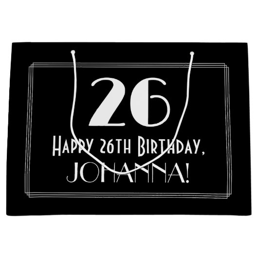 26番目の誕生日:インスパイアアールデコスタイル「26」、名前 ラージペーパーバッグ (正面)