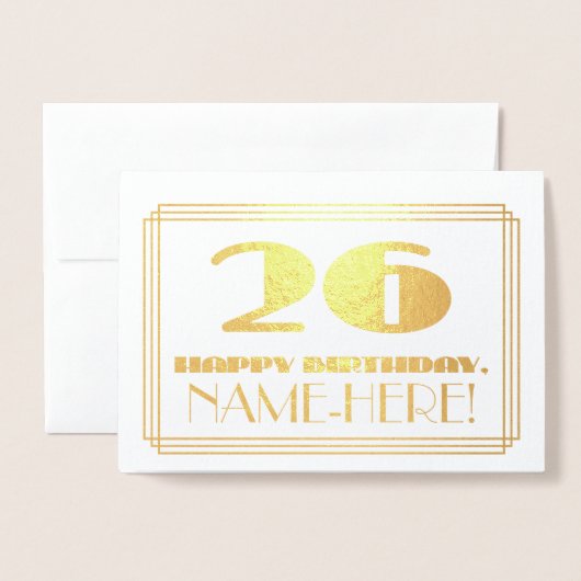 26番目の誕生日、名前+アールデコインスパイア「26」の外観 箔カード (封筒付き正面)