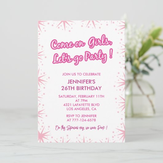26誕生日の招待エレガント花火フェミニン 招待状 (スタンド正面)