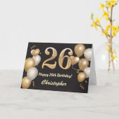 26誕生日ブラック&金ゴールドバルーン誕生日 カード (黄色い花)