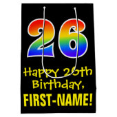 26誕生日:おもしろいはっきりした、カラフルレインボー「26」 ミディアムペーパーバッグ (裏面)