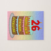 26誕生日:おもしろいケーキとキャンドル+名前をカスタムする ジグソーパズル (横)