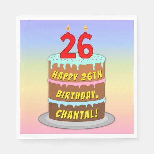26誕生日:おもしろいケーキとキャンドル+名前をカスタムする スタンダードランチョンナプキン (正面)