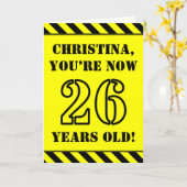 26誕生日:おもしろいステンシルスタイル文字、名前をカスタムする カード (黄色い花)