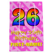 26誕生日:おもしろいピンクハートストライプ、レインボー26 ミディアムペーパーバッグ (裏面)