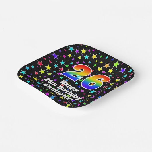 26誕生日:おもしろい星パターンと虹"26" ペーパープレート (傾斜あり)