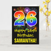 26誕生日:おもしろい花火パターン+虹26 カード (黄色い花)