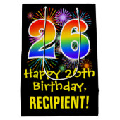 26誕生日:おもしろい花火パターン+虹26 ミディアムペーパーバッグ (裏面)