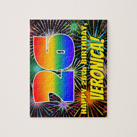 26誕生日:おもしろい、お祝カラフルい花火 ジグソーパズル (縦)