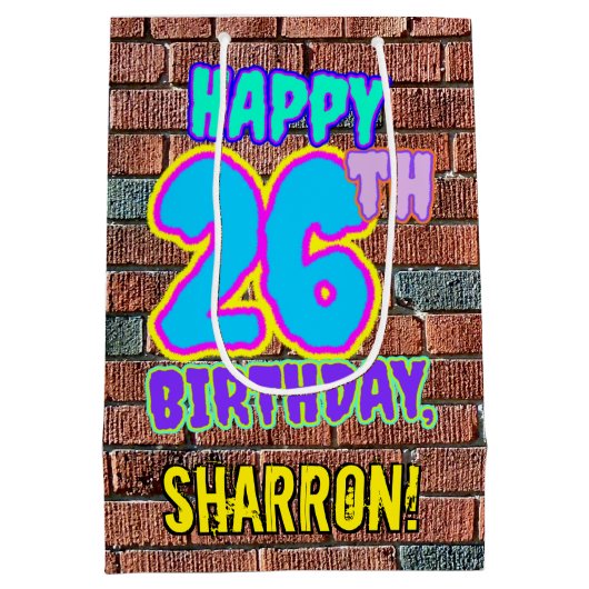 26誕生日:おもしろい、アーバングラフィティインスパイアルック ミディアムペーパーバッグ (裏面)