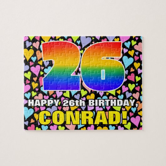 26誕生日—おもしろい、愛するハートシェイプ+「26」 ジグソーパズル (横)