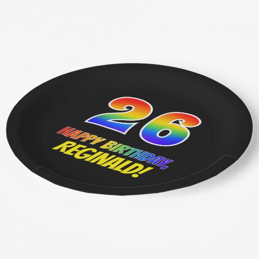 26誕生日:はっきりした,おもしろい,シンプル虹， 26 ペーパープレート (アングル)