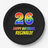 26誕生日:はっきりした,おもしろい,シンプル虹， 26 ペーパープレート (正面)