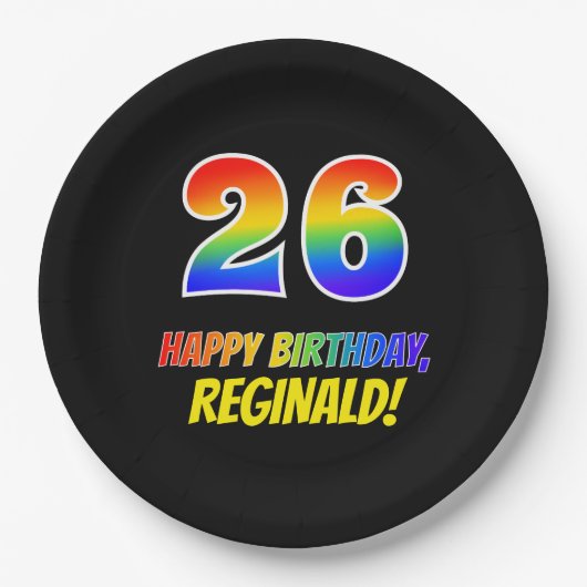 26誕生日:はっきりした,おもしろい,シンプル虹， 26 ペーパープレート (正面)