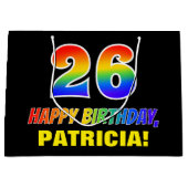 26誕生日:はっきりした,おもしろい,シンプル虹, 26 ラージペーパーバッグ (正面)
