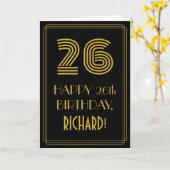 26誕生日:インスパイアアールデコ「26」の外観と名前 カード (黄色い花)