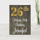 26誕生日:エレガントフェイク金ゴールドルック#,フェイク Wood カード (正面)