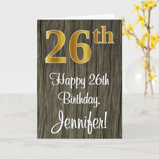 26誕生日:エレガントフェイク金ゴールドルック#,フェイク Wood カード (黄色い花)