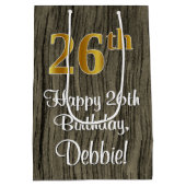 26誕生日:エレガントフェイク金ゴールドルック#,フェイク Wood ミディアムペーパーバッグ (裏面)