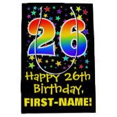 26誕生日:カラフルスターズパターン&レインボー26 ミディアムペーパーバッグ (正面)