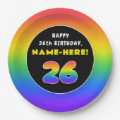 26誕生日:カラフルレインボー# 26,名前をカスタムする ペーパープレート (正面)