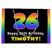 26誕生日:カラフルレインボー# 26,名前をカスタムする ラージペーパーバッグ (裏面)