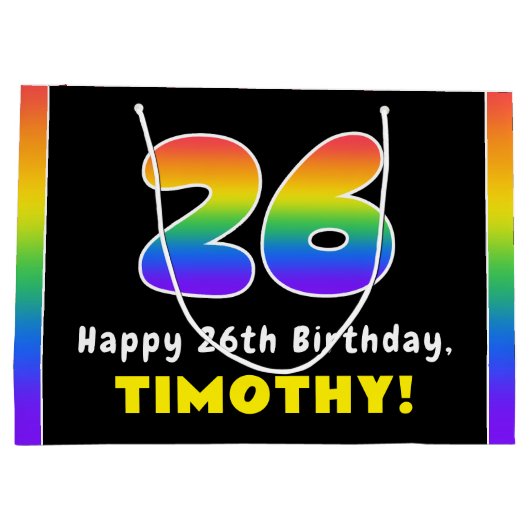 26誕生日:カラフルレインボー# 26,名前をカスタムする ラージペーパーバッグ (裏面)