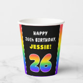 26誕生日:カラフルレインボー# 26,名前をカスタムする 紙コップ (正面)
